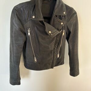 All Saints Black Leather Motorcycle Jacket Asymmetrical Design